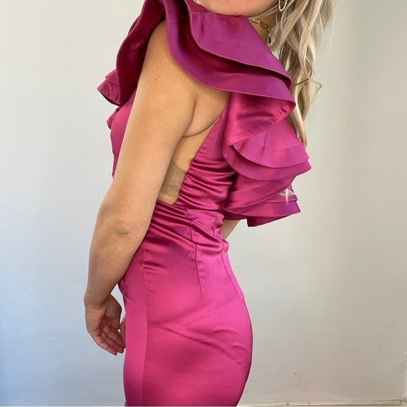 Michael Costello Revolve Pink Ruffle One Shoulder Dress - Picture 10 of 12
